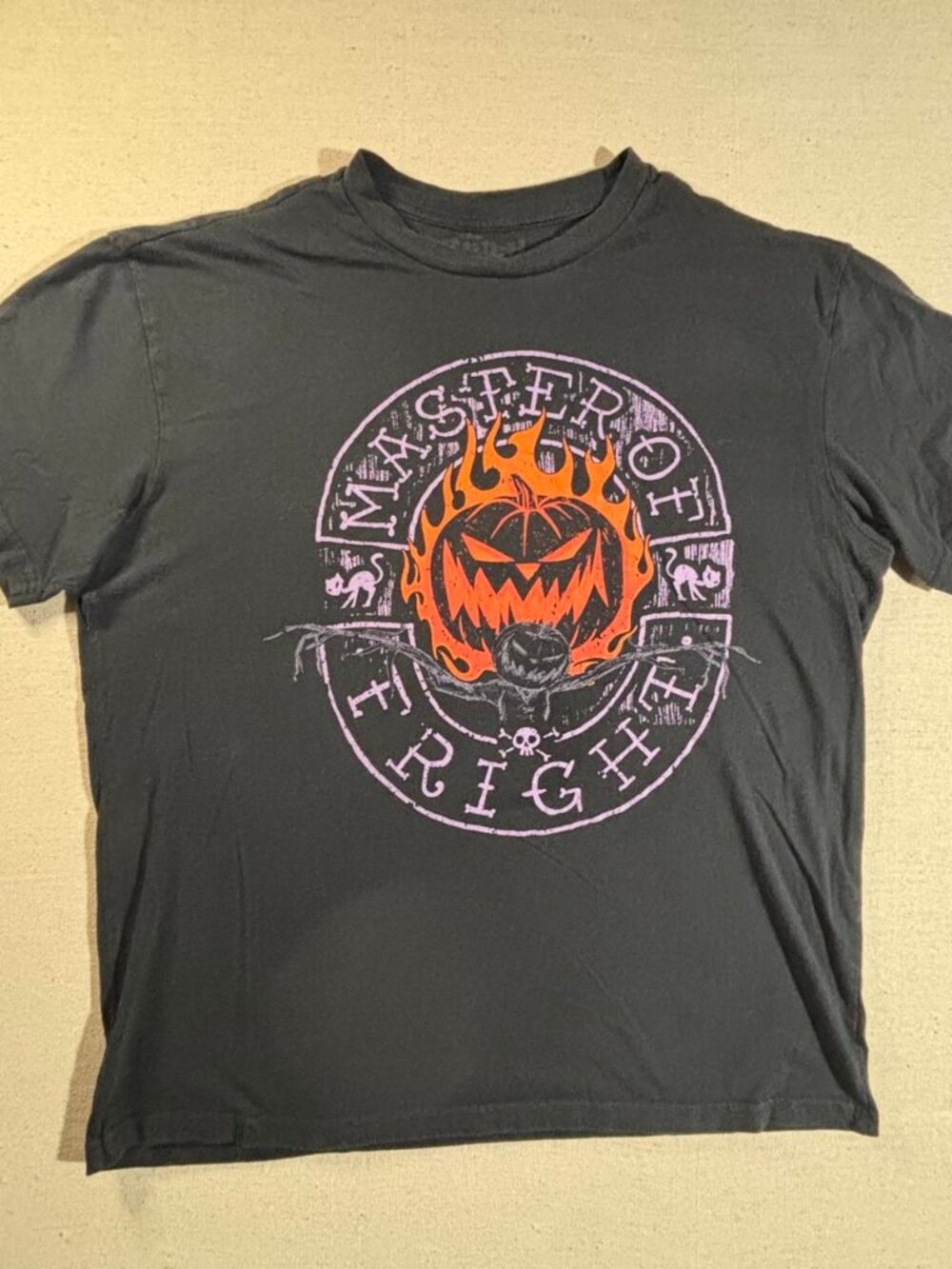 Black Masters of Fright Halloween Graphic Tee Mens L